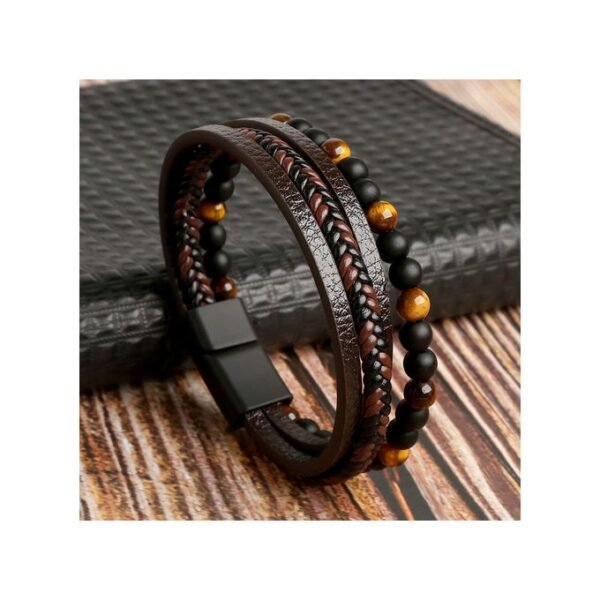 Bracelet En Obsidienne Naturelle Tressé Poussé D'oeil De Tigre Perlé