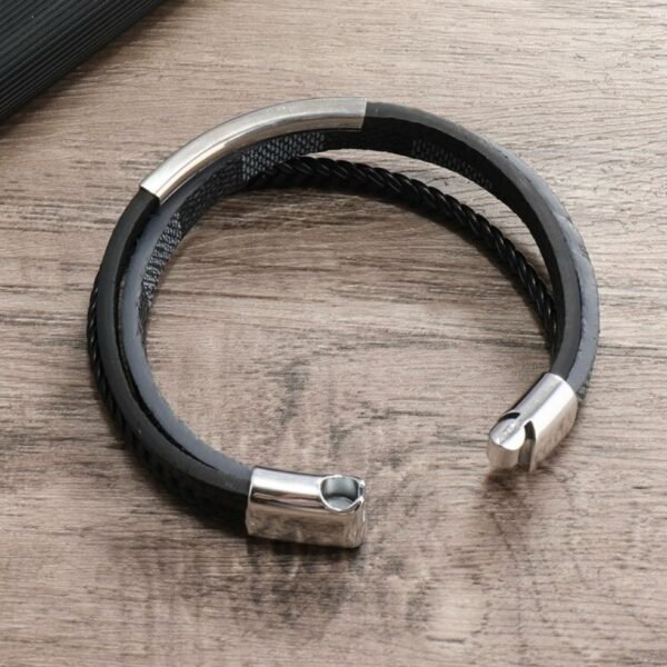 Bracelet en cuir tressé multi-couches pour hommes  inoxydable