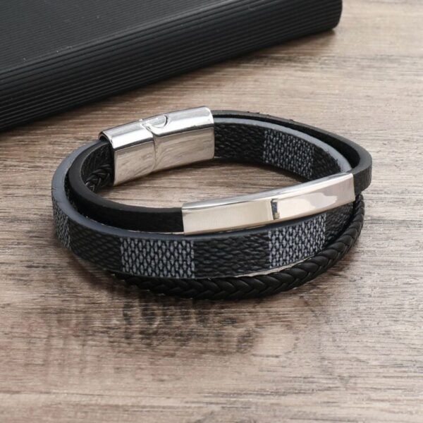 Bracelet en cuir tressé multi-couches pour hommes  inoxydable