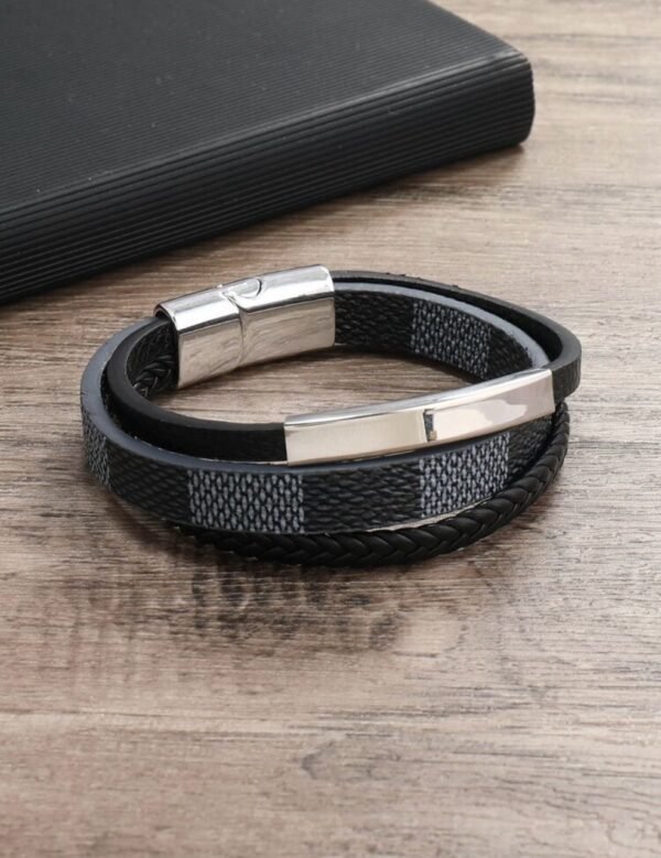 Bracelet en cuir tressé multi-couches pour hommes  inoxydable
