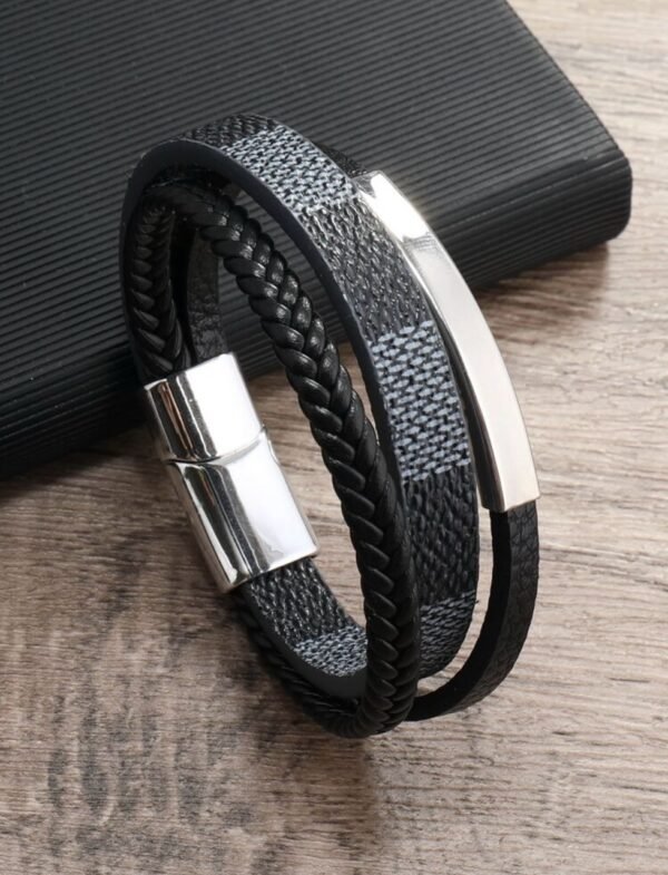 Bracelet en cuir tressé multi-couches pour hommes  inoxydable